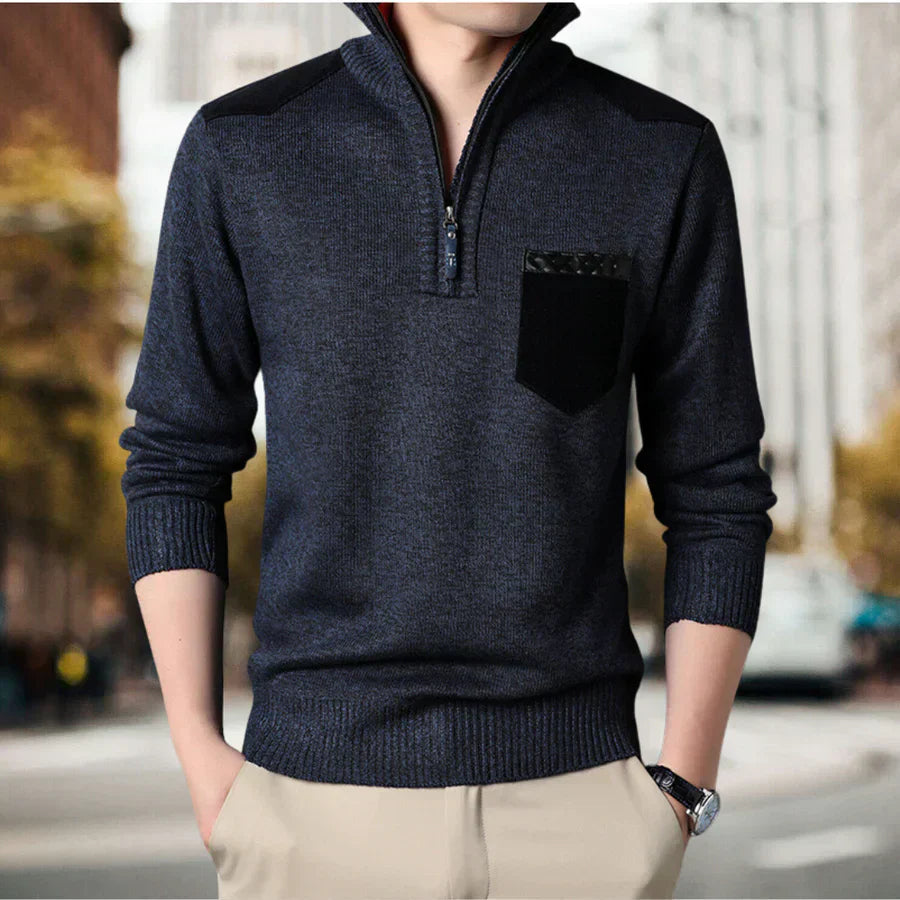 Levoire | Pull Homme Avec Col Montant Et Demi-Zip Bleu
