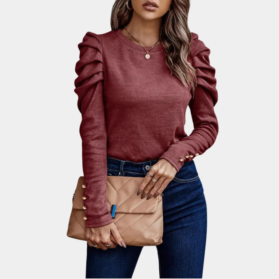 Levoire | Chemisier Femme Chemisier Simple Top Avec Manches Bouffantes Pour Femmes Rot