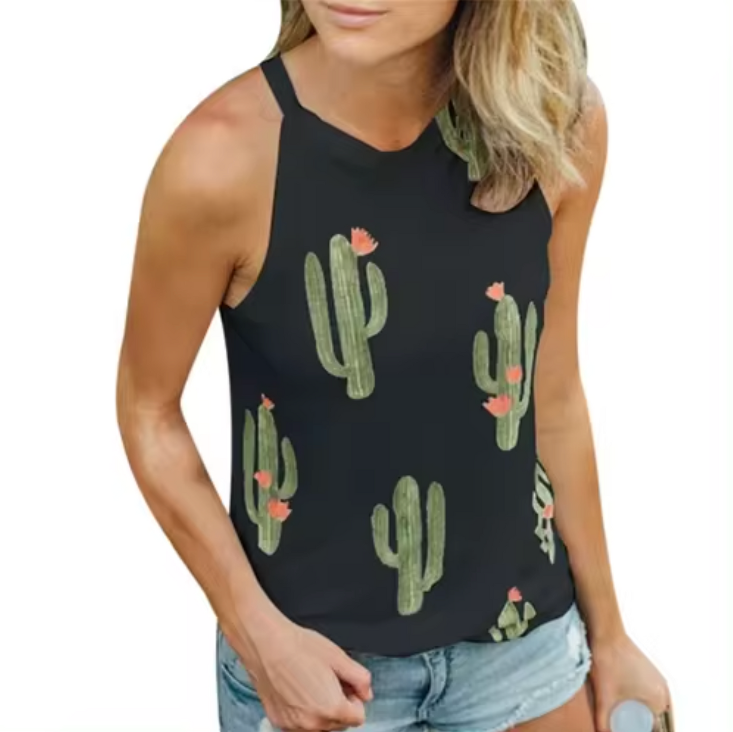 Levoire | T-Shirt Sans Manches Avec Impression De Cactus Noir