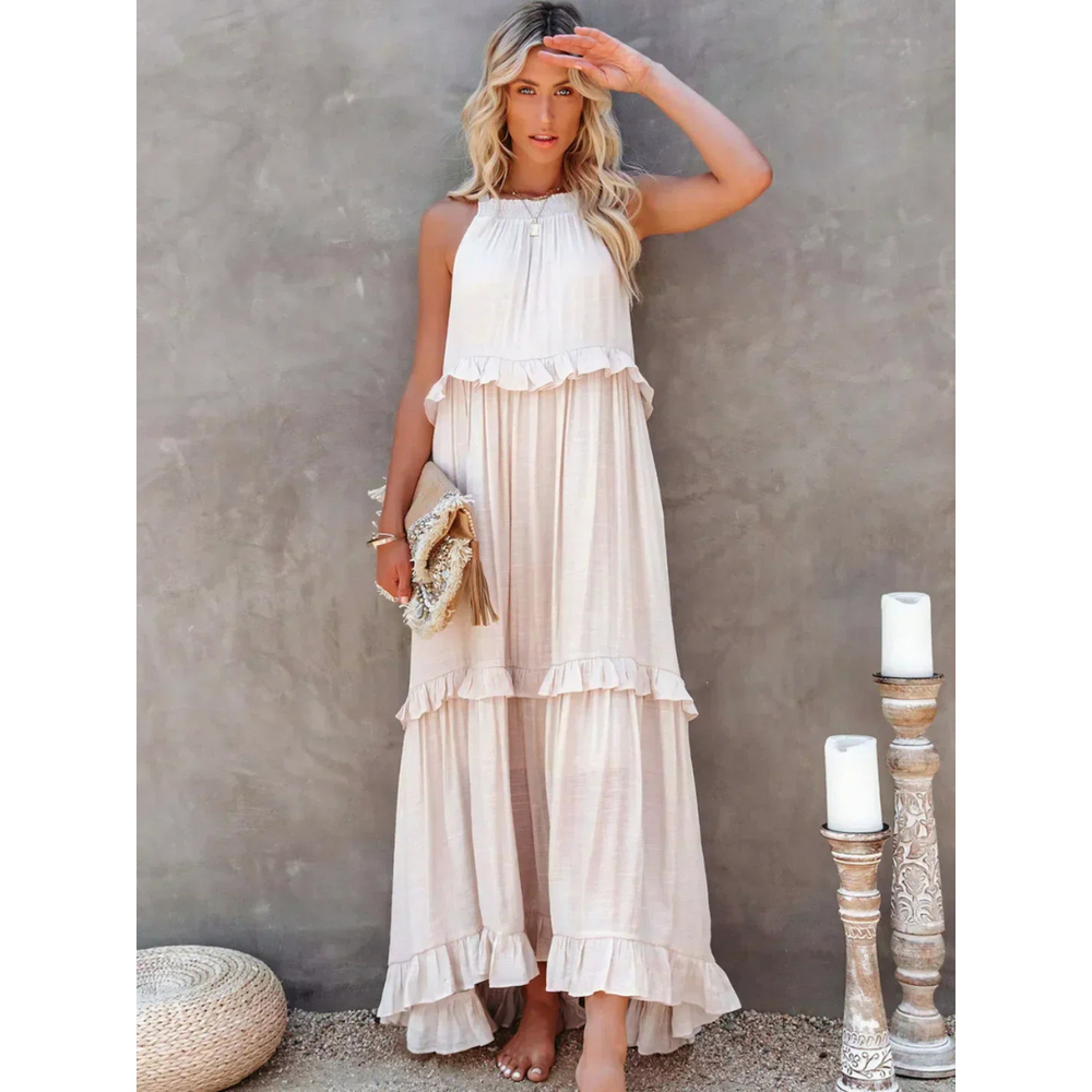 Levoire | Robe D'Invite De Mariage À Ourlet Volant Et Dos Nu - Maxi Abricot