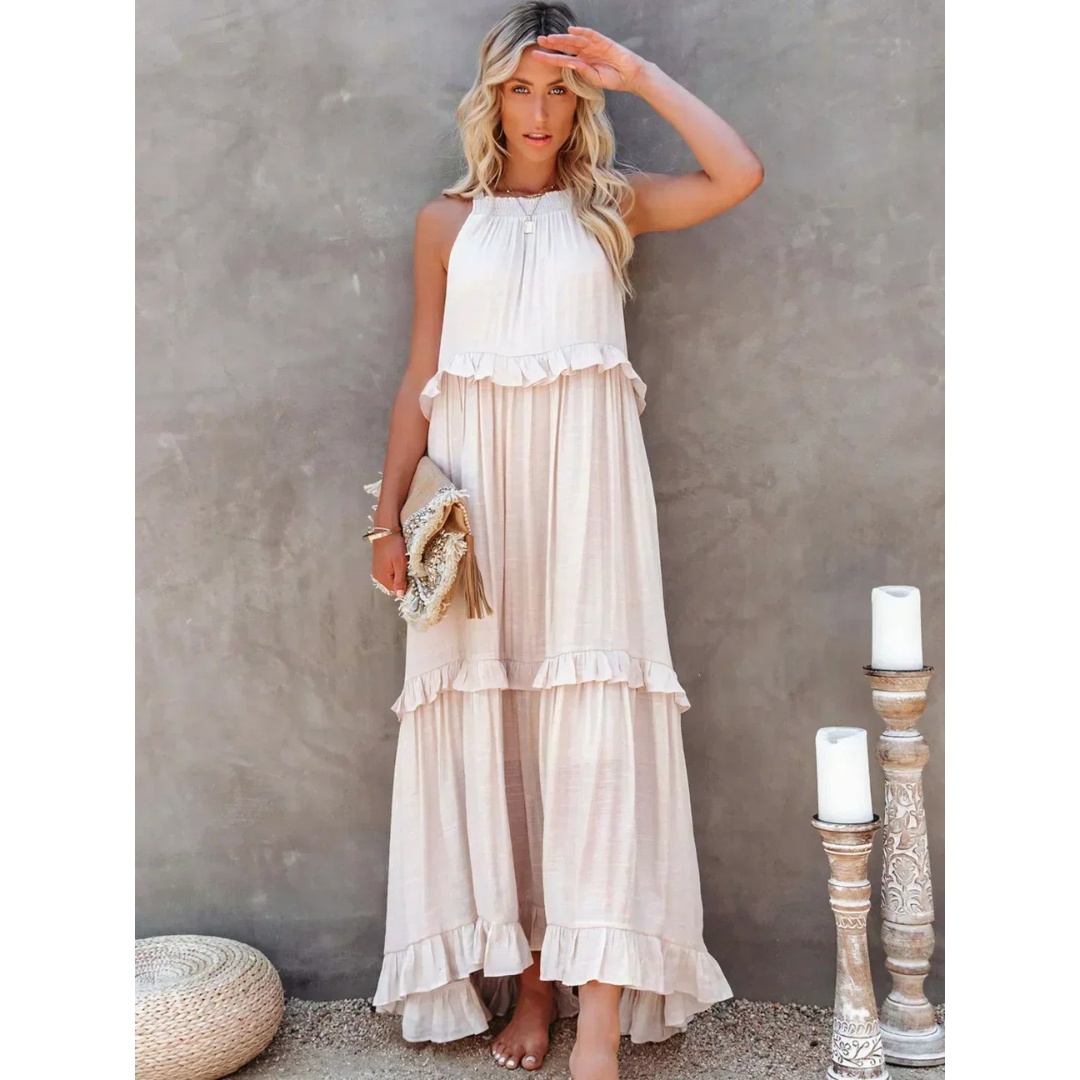 Levoire | Robe D'Invite De Mariage À Ourlet Volant Et Dos Nu - Maxi Abricot