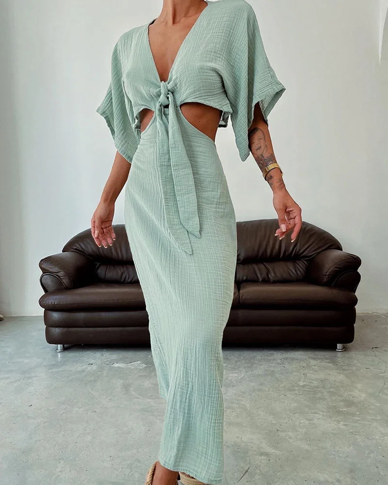 Levoire | Magnifique robe en avec taille ouverte et lacets Menthe verte