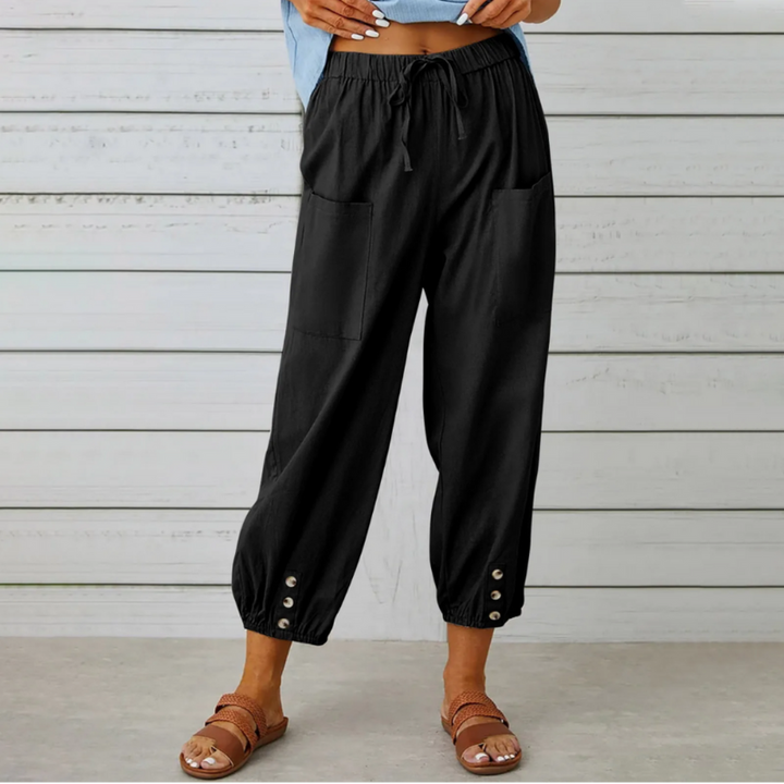 Levoire | Pantalon En Lin Pour Femmes Décontracté Taille Haute Noir