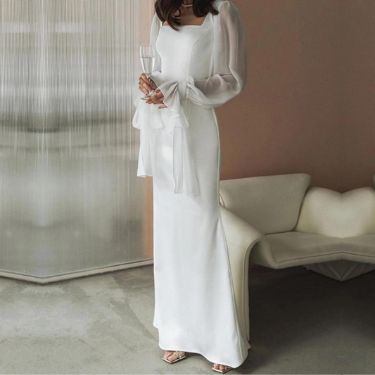 Levoire | Robe D'Invite De Mariage À Encolure Carrée Et Manches Lanternes - Maxi