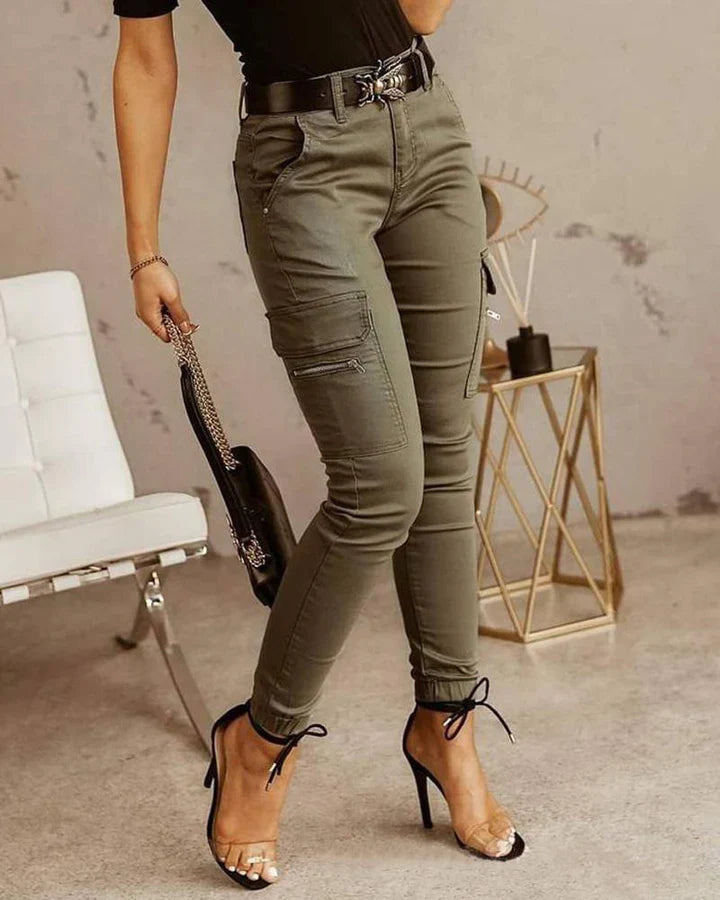 Levoire | Pantalon femme Cargo Skinny Jeans élastiques à la cheville Vert