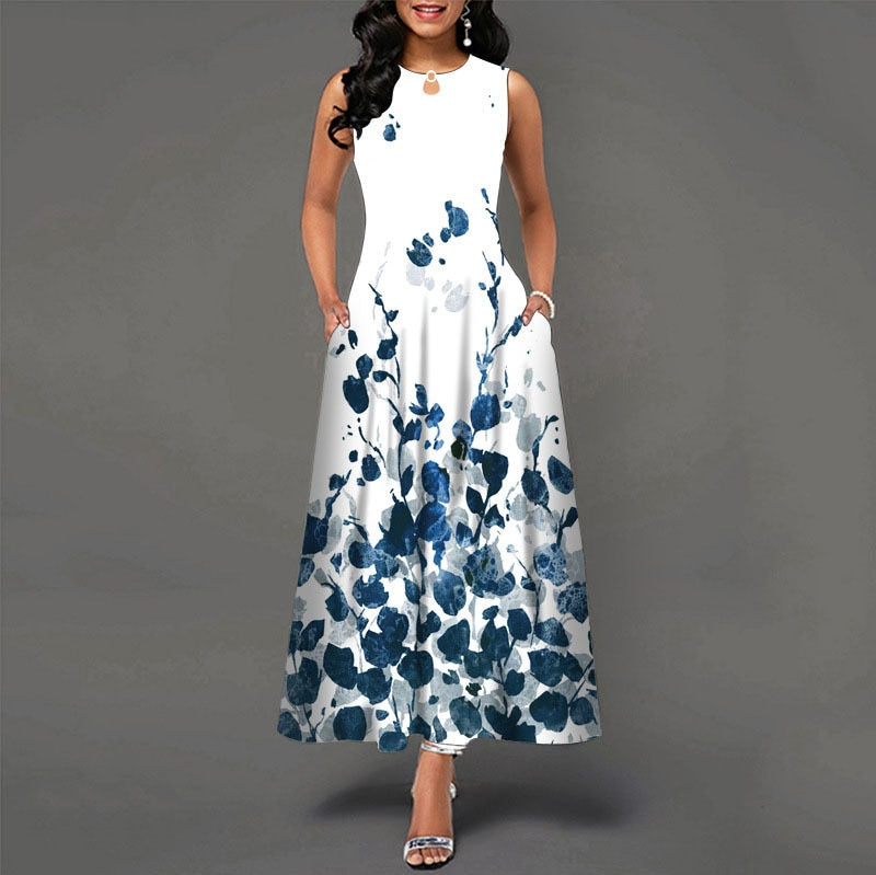 Levoire | Robe Longue Sans Manches Pour Femme Blanc bleu