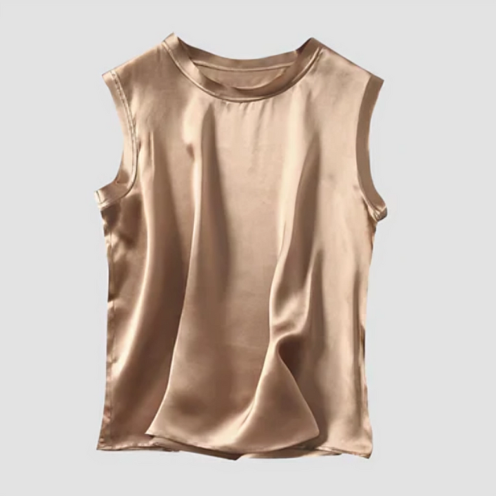 Levoire | Élégante Blouse Sans Manches En Satin Khaki