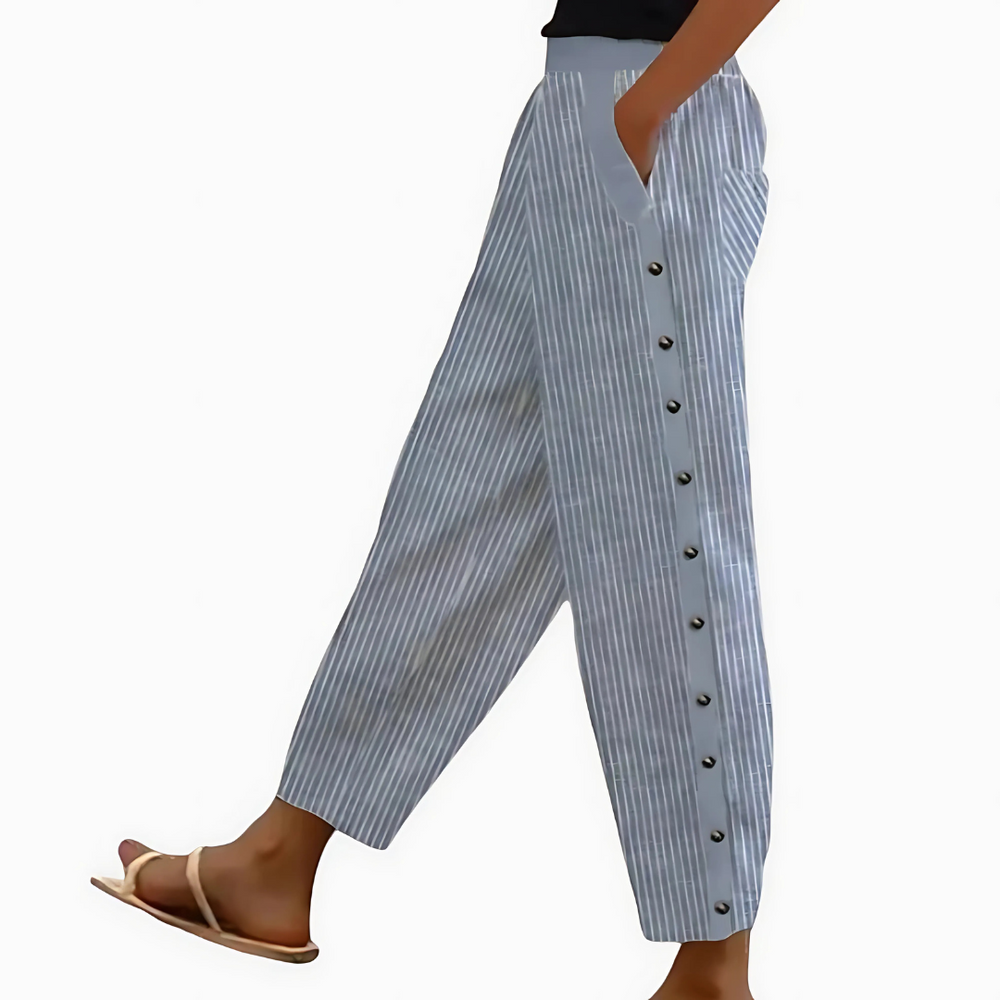 Levoire | Pantalons En Lin Rayés Pour Femmes Bleu