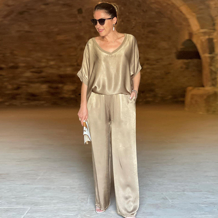 Levoire | Femmes Tenue Deux Pièces Brillante en Grande Taille Pour Femmes Khaki