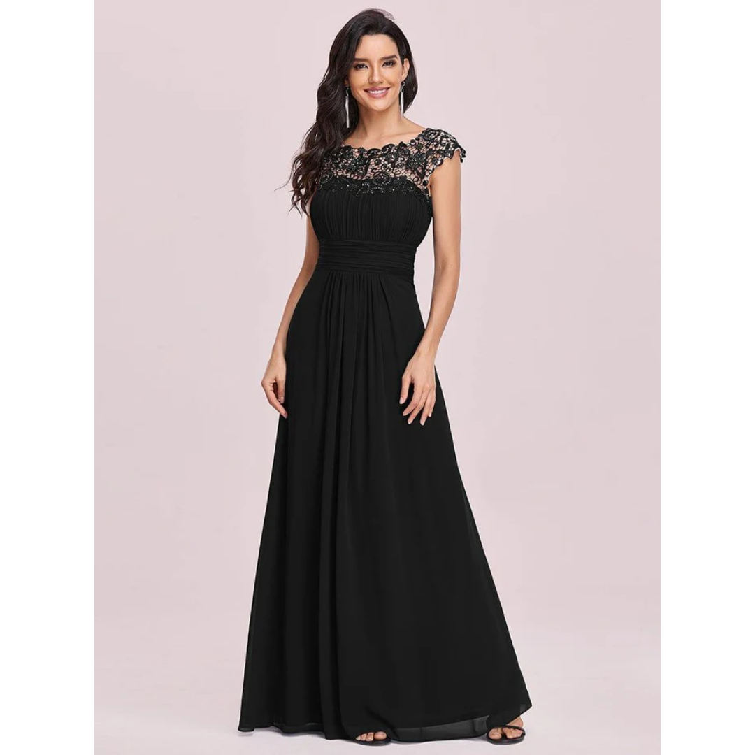 Levoire | Robe D'Invité De Mariage Élégante À Manches Courtes - Maxi Noir