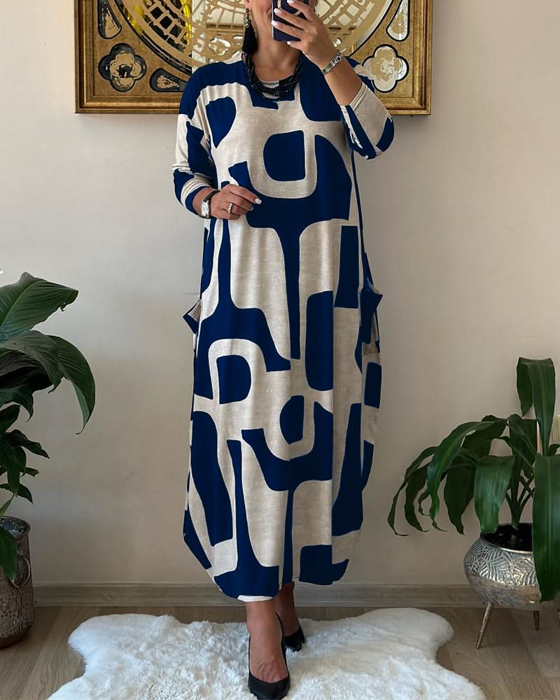 Levoire | Long Printed Dress With Long Sleeves Bleu
