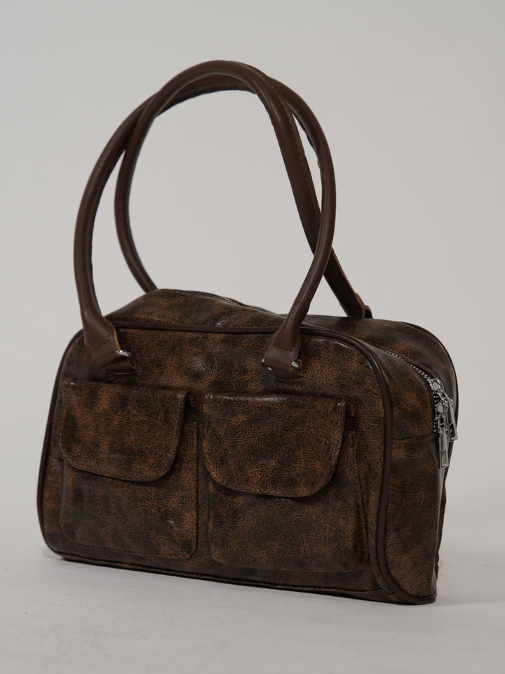 Levoire | Sac À Main En Cuir Délavé Avec Poches Latérales