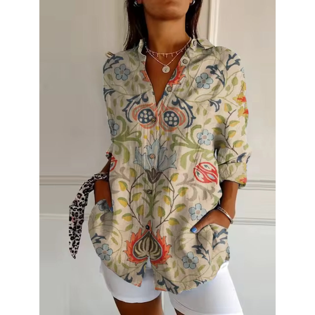 Levoire | Blouse À Fleurs Avec Boutons Pour Femmes Vert clair