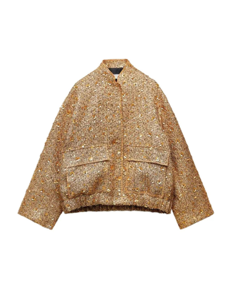 Levoire | Femmes Veste Bomber Métallique Look Tendance Éclatant Pour Femmes Or Métallique