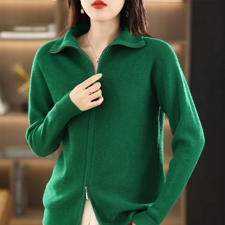 Levoire | Cardigan pour femmes avec fermeture éclair et col montant Vert