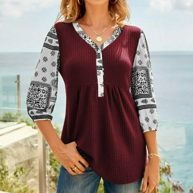Levoire | Blouse Patchwork Avec Imprimé Vin Rouge