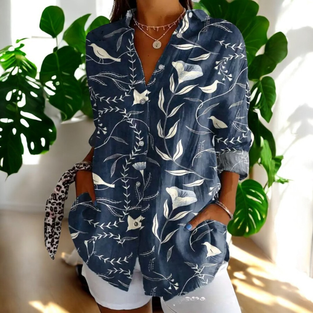 Levoire | Blouse Vive Avec Des Boutons Floraux Pour Femmes Bleu foncé