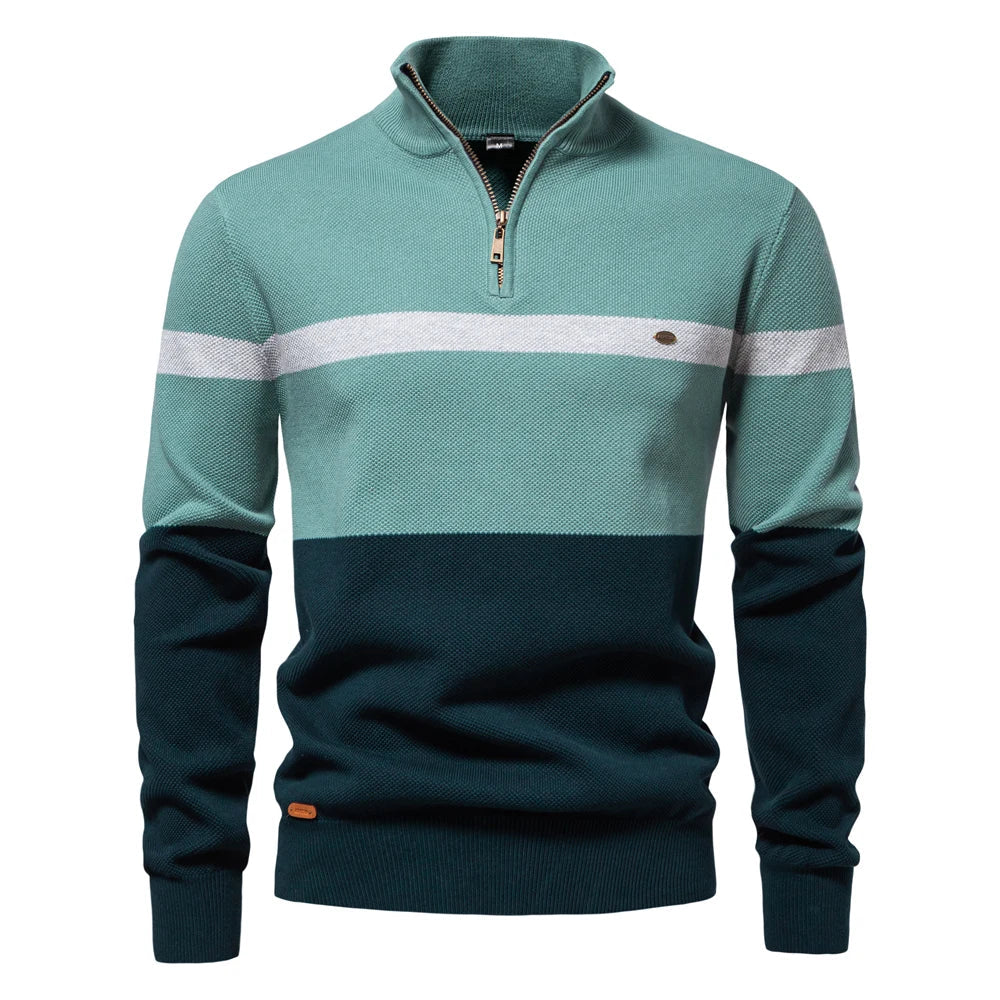 Levoire | Sweatshirt Pour Hommes En Style Colorblock Avec Demi-Zip Vert émeraude