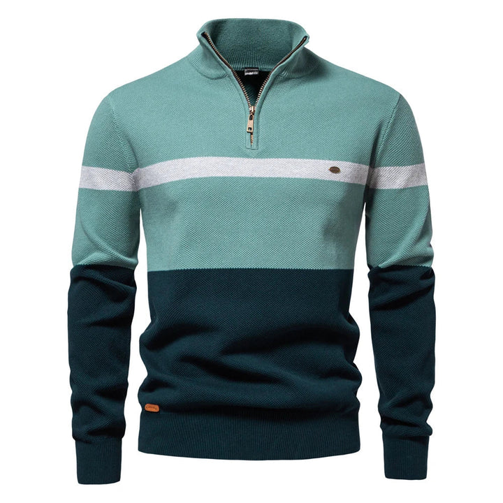 Levoire | Sweatshirt Pour Hommes En Style Colorblock Avec Demi-Zip Vert émeraude