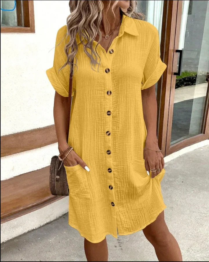 Levoire | Dames Élégante Robe Chemise Jaune