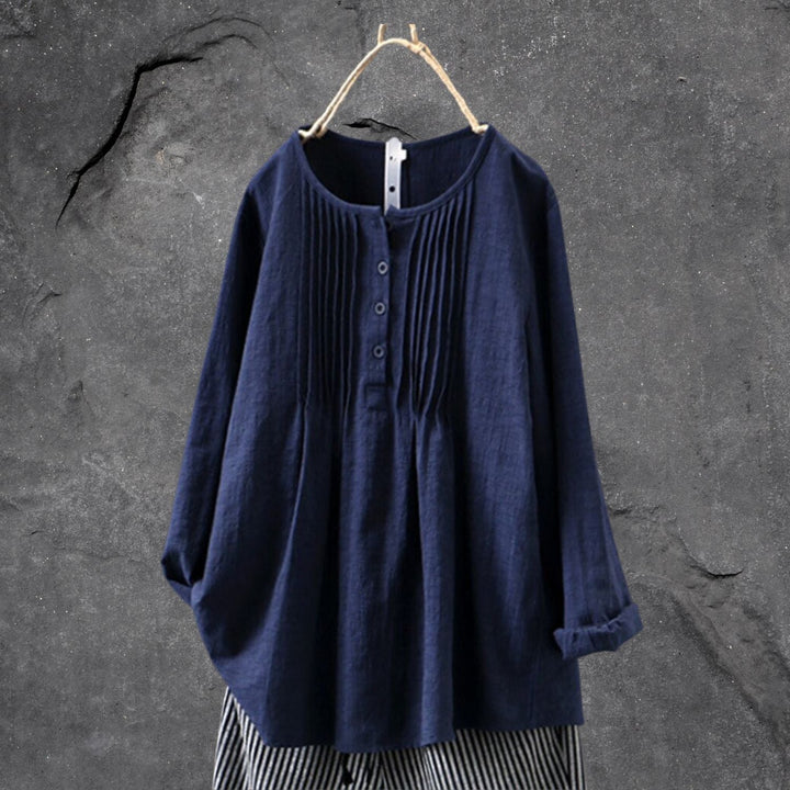 Levoire | Boho-Chic Blouse-Shirt - Avec Patte De Boutonnage Et Froncements Bleu marine