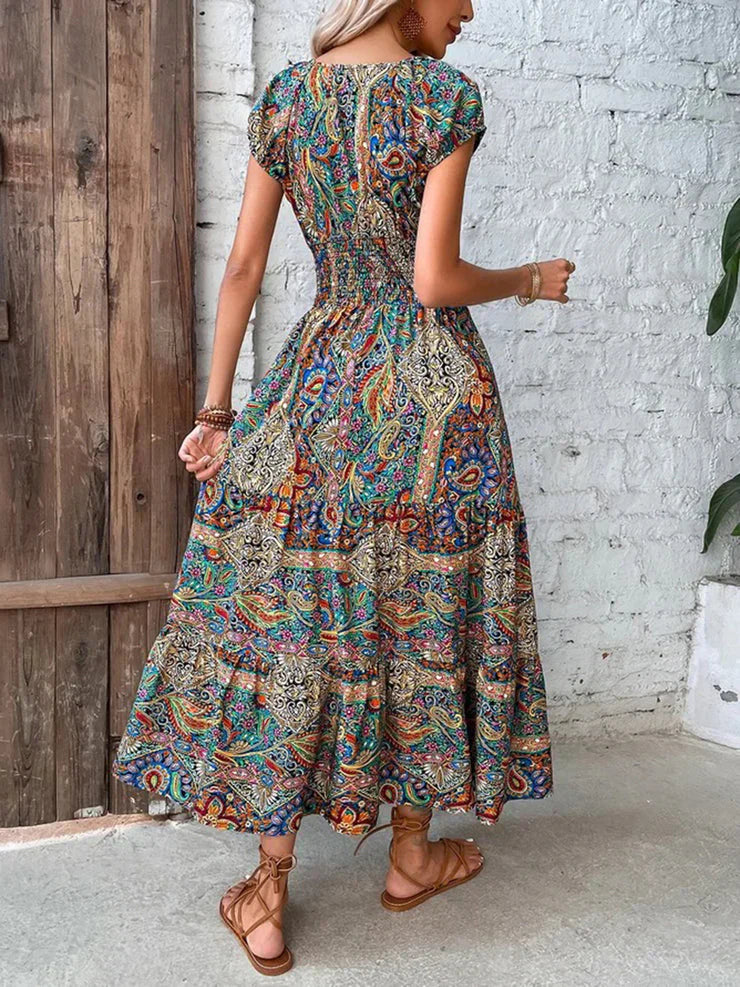 Levoire | Robe Maxi Avec Imprimé Vibrant Et Manches Courtes