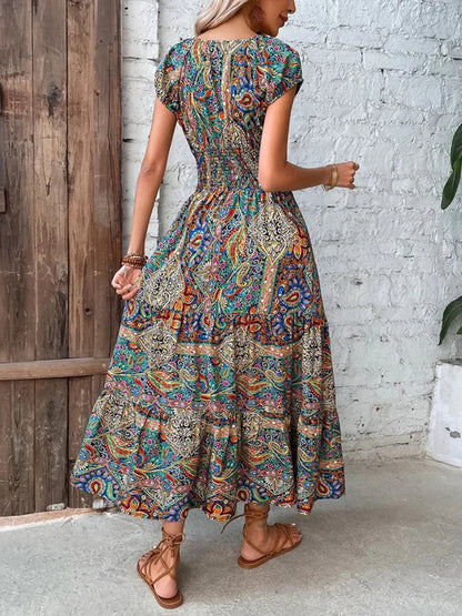 Levoire | Robe Maxi Avec Imprimé Vibrant Et Manches Courtes