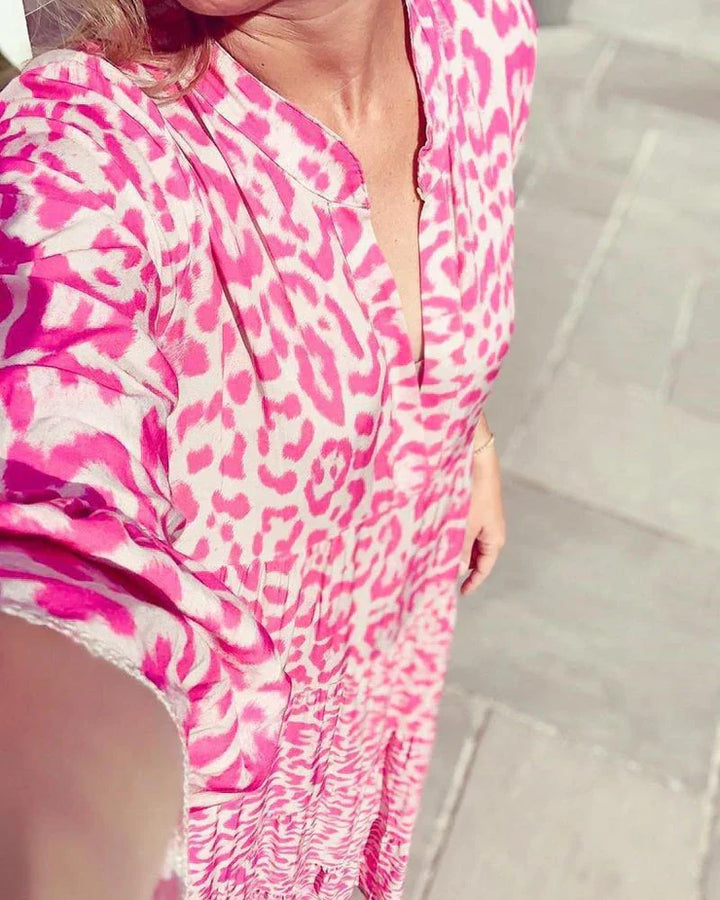 Levoire | Robe Maxi Rose Élégante Avec Motif Léopard