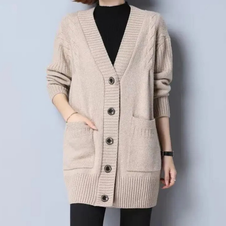 Levoire | Gilet femme ouvert à poches et manches longues Beige