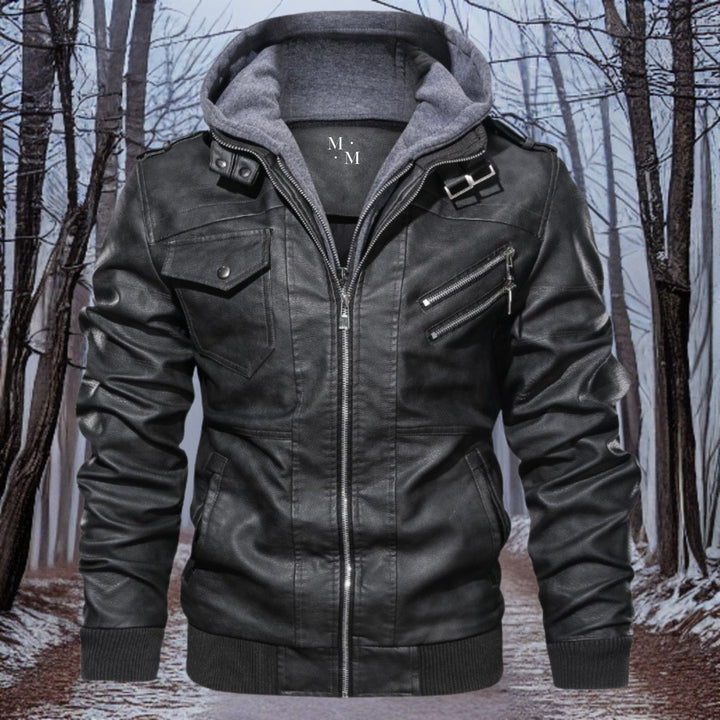 Levoire | Cuir - Veste En Cuir Chaude De Haute Qualité Avec Capuche Noir