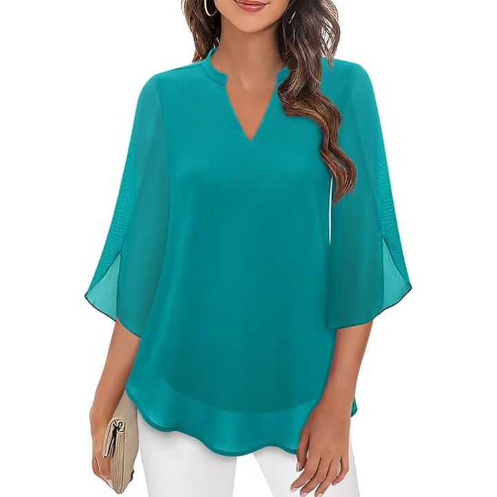 Levoire | Chemise Ample À Manches Fendues Pour - Femmes - Col En V Sarcelle