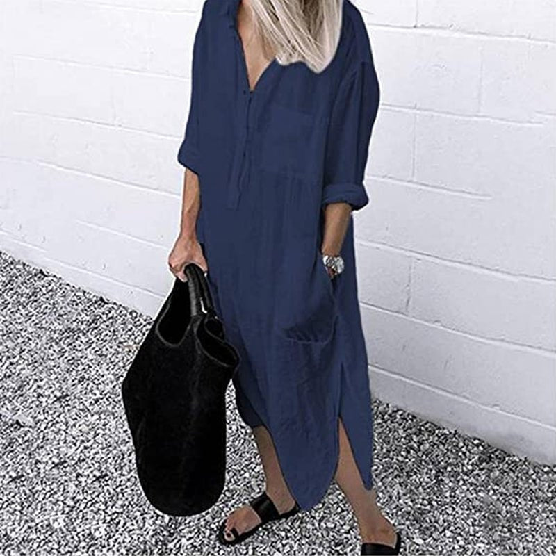 Levoire | Femmes Élégant Robe Chemise Unie Avec Découpe Robe Femme Marine
