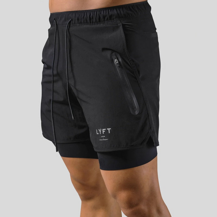 Levoire | Hommes 2 en 1 Pantalon de sport Entraînement Fitness Leggings à double couche Pour hommes Noir avec logo