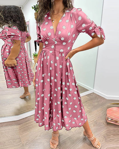 Levoire | Robe avec décolleté en V et pois Rosa