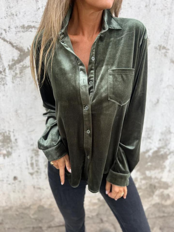 Levoire | Chemisier en velours pour femmes Tunique tendance Top chemise pour femmes Vert