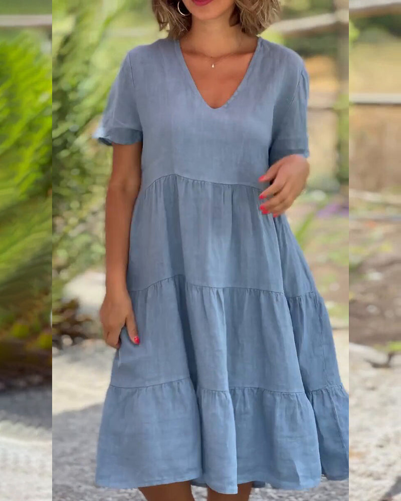 Levoire | Robe en coton lin à décolleté en V Bleu