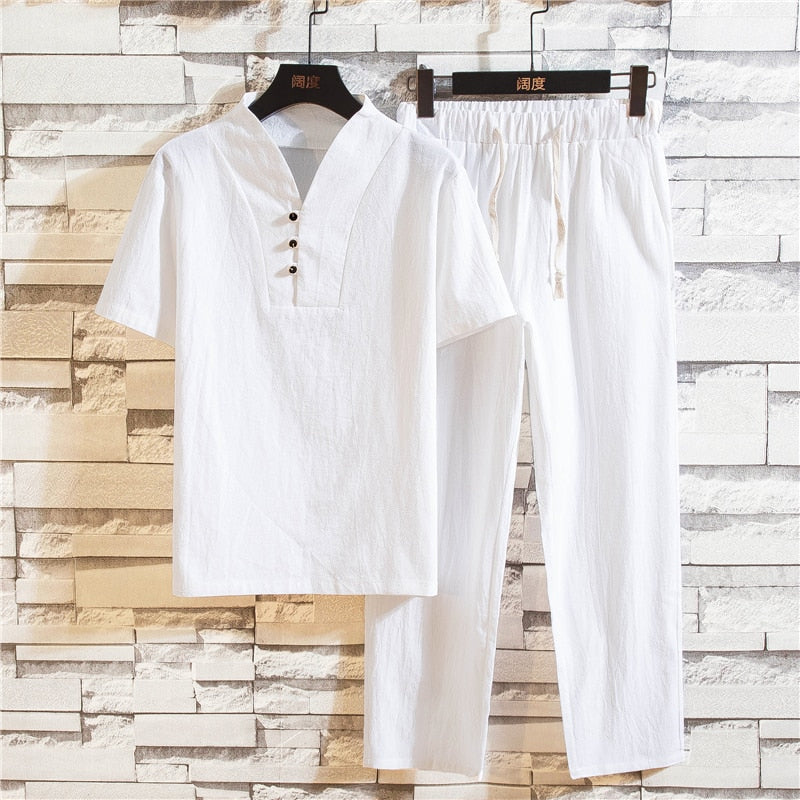 Levoire | Hommes Ensemble Lin Tendance & Tenue d'Été Pour Hommes Blanc