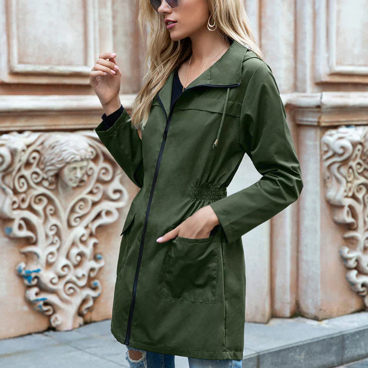 Levoire | Veste De Pluie Légère Longue Avec Capuche Pour Femmes Vert foncé