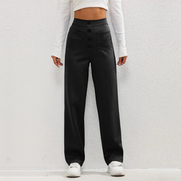 Levoire | Femmes Pantalon Décontracté Taille Haute Et Jambes Droites Tendance Pour Femmes Noir
