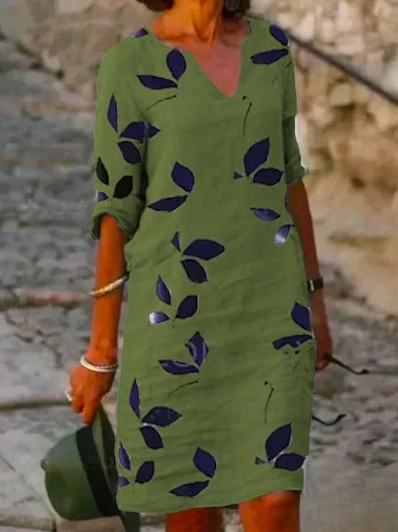 Levoire | Robe basique à demi-manches pour femmes avec imprimé floral Verte