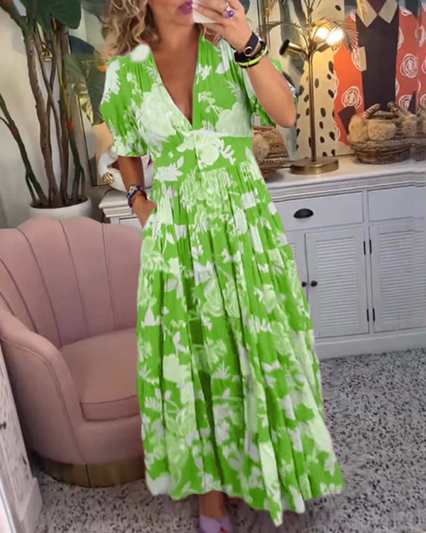 Levoire | Robe Longue Élégante À Décolleté En V Vert