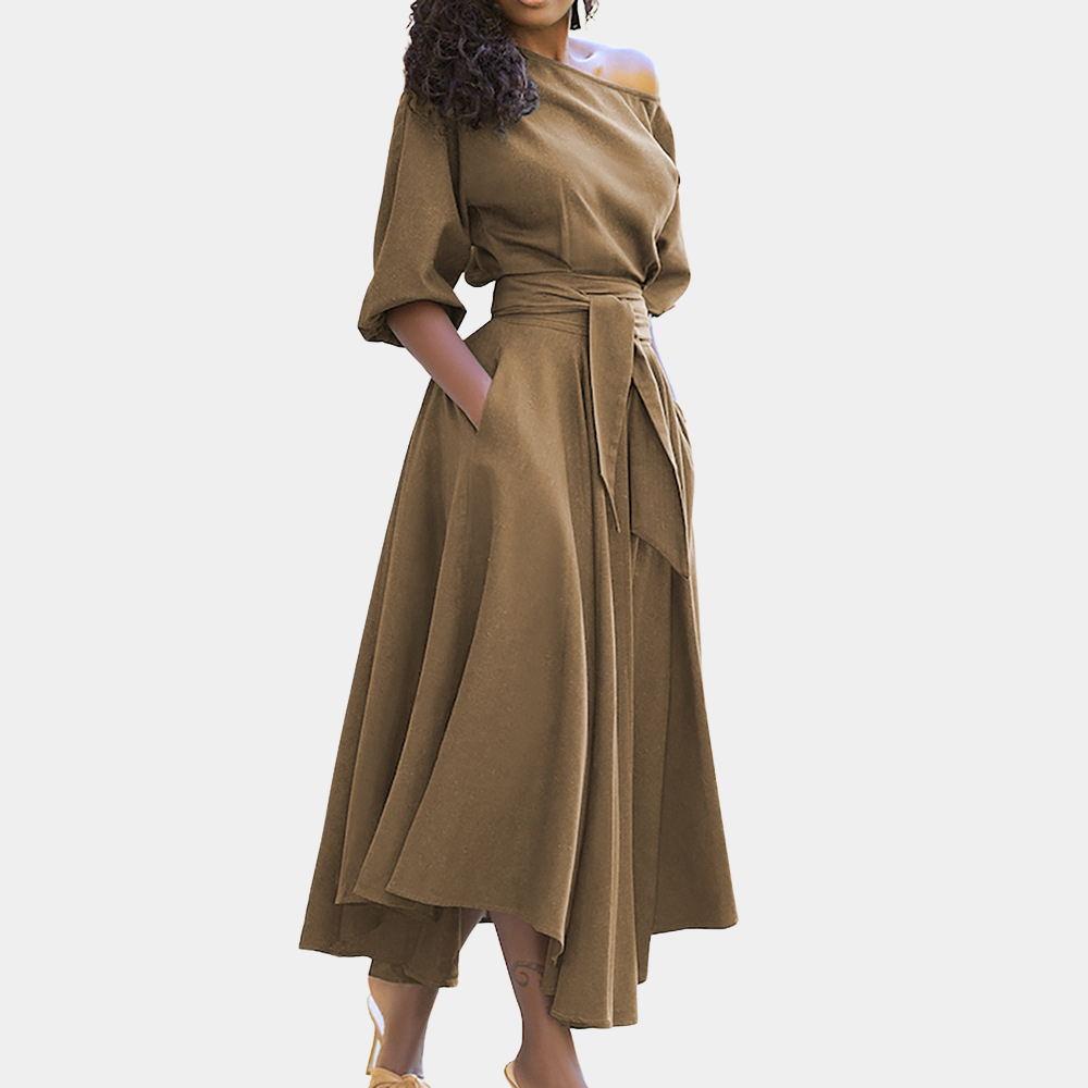 Levoire | Robe pour femmes asymétrique confortable avec ceinture à la taille Khaki