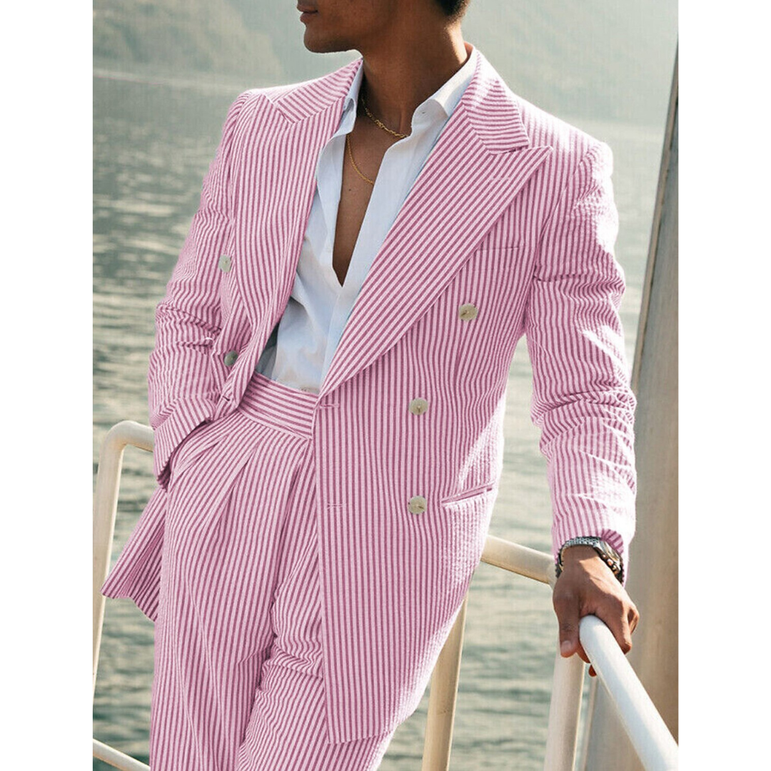 Levoire | Costume D'Invité De Mariage À Rayures Pour - Hommes - Double Boutonnage Rose