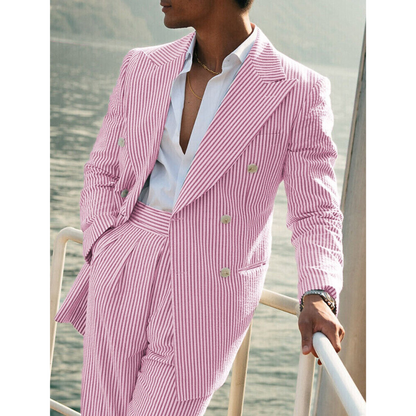 Levoire | Costume D'Invité De Mariage À Rayures Pour - Hommes - Double Boutonnage Rose