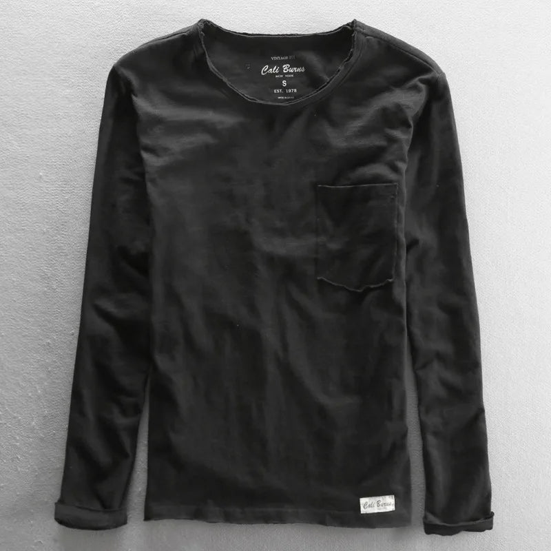 Levoire | T-shirt à manches longues en coton col rond pour hommes Noir