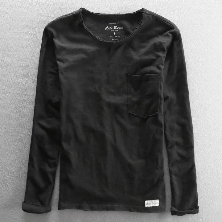 Levoire | T-shirt à manches longues en coton col rond pour hommes Noir