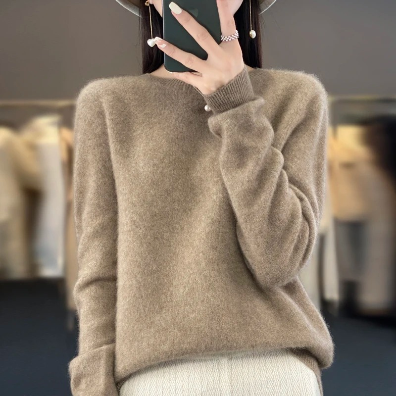 Levoire | Pull en cachemire Femme Élégant Col Rond, Doux & Confortable Braun