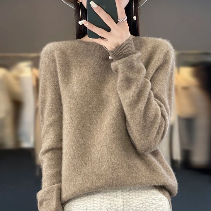 Levoire | Pull en cachemire Femme Élégant Col Rond, Doux & Confortable Braun