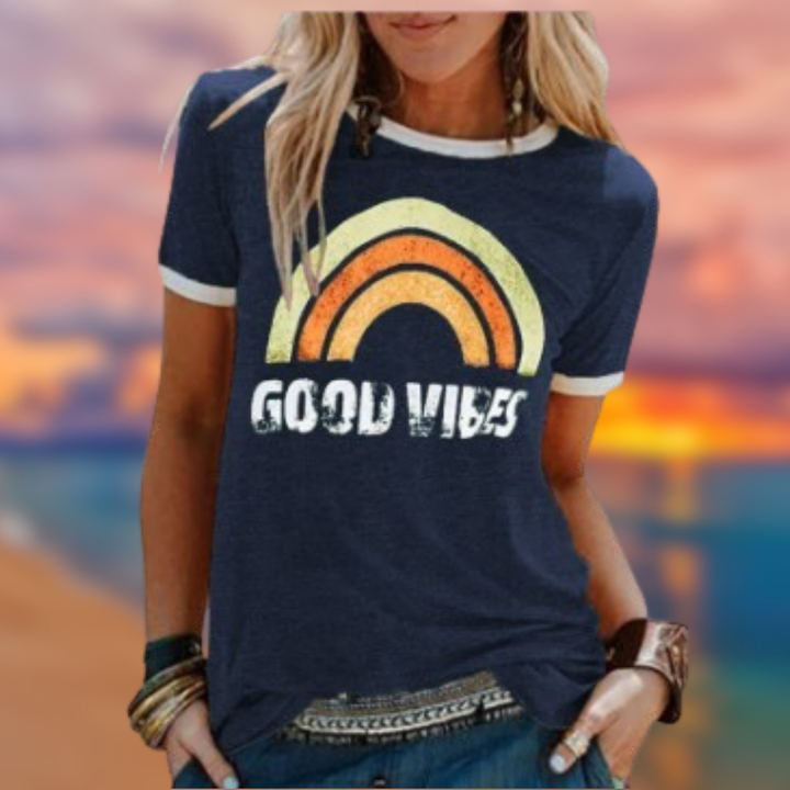 Levoire | T-Shirt femme "Good Vibes" Bleu Foncé