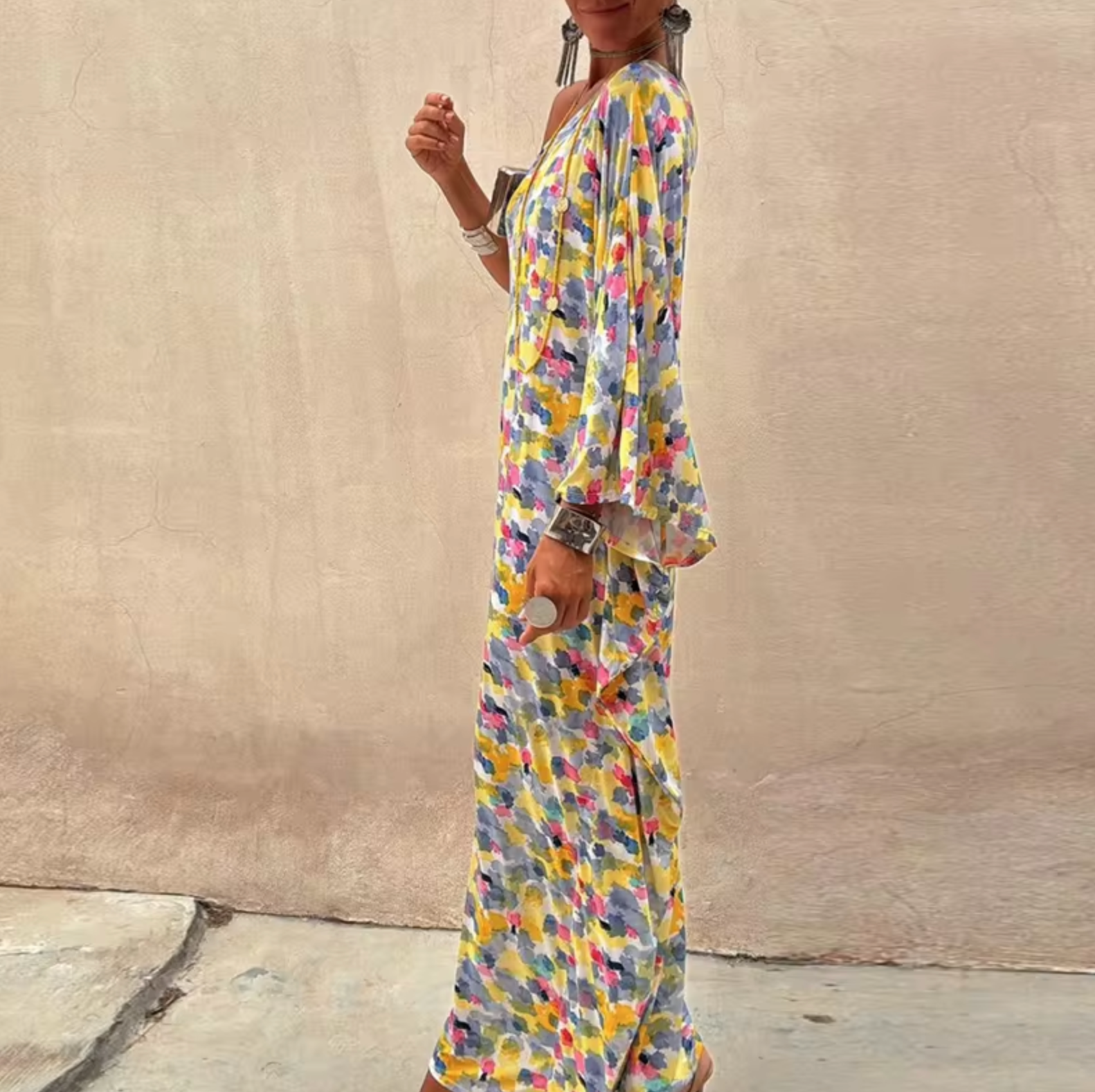 Levoire | Robe Longue Avec Motif Floral Et Une Épaule